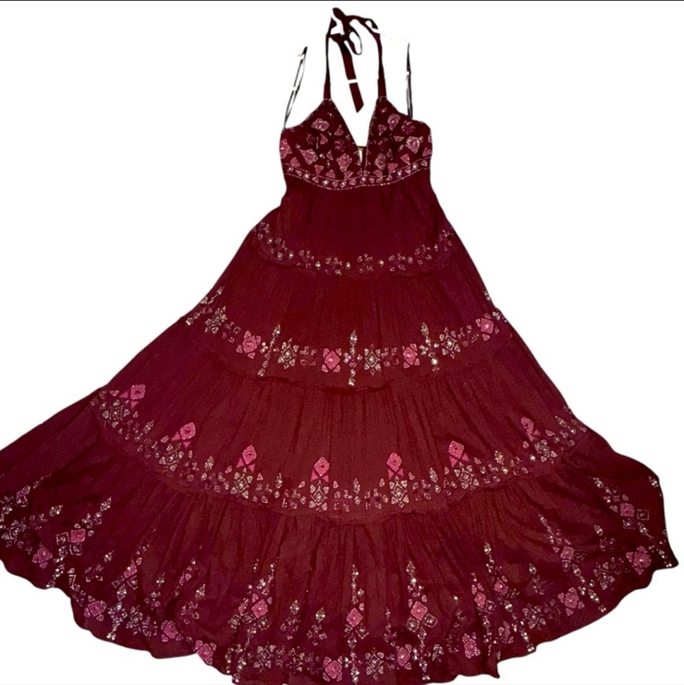 Free People Glitter Me Timbers Burgundy Dress Size L